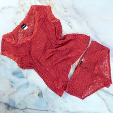 Vintage Fredericks of Hollywood 2pc Red Lace Lounge Set Cami  Stretch Panty 1X