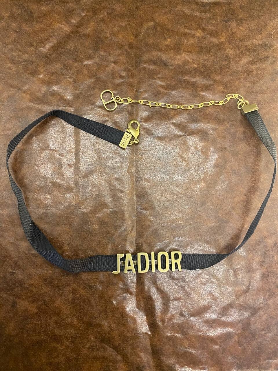 Jadior Gold Black Ribbon Monogram Elegant Pendant Necklace