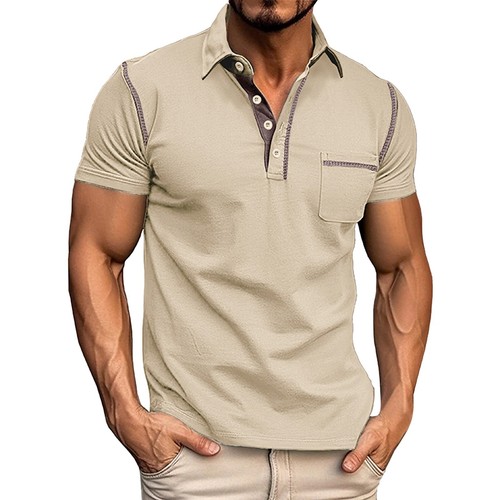 Camisas polo informales transpirables de verano de algodón con bolsillo para hombre - Imagen 12 de 42