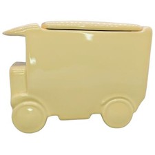 Yellow Truck Cookie Jar Storage Nursery Pastel Ceramic Vintage
