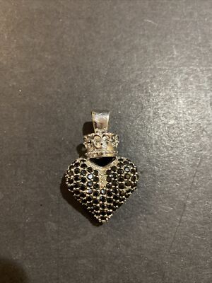 EDLER QUEEN/KING BABY STUDIO STERLINGSILBER/SCHWARZER SPINELL PAVE HERZ ANHÄNGER!