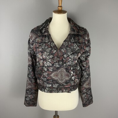 AMBER SAKAI $1240 Motorcycle Jacket Brown Jacquard Tapestry Pockets NEW Size M