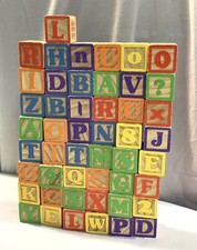 49 Vintage 6 Side Wood Alphabet Letter Number Picture Building Block Garanimals