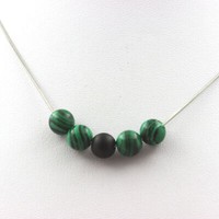 Steine Und MinéRaux. Halskette Perlen Schwarz Onyx Matt + Malachit 8 Mm. Kette