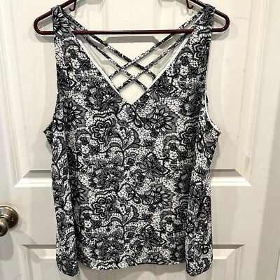 Express Ivory Floral Tank Top Camisole Strappy Back Detail Size Large NWT
