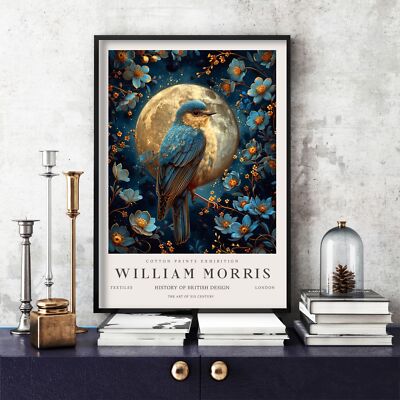 William Morris Print, Morris Exhibition Poster, Blue Collection Bird (7e)