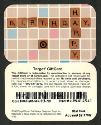 TARGET Happy Birthday, Scrabble Board ( 2006 ) Textured Gift Card ( $0 ) V1
