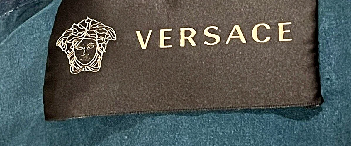 Giacca di pelle VERSACE 2014 Runway con borchie ricamate blu acqua verde US 2 4 IT 38