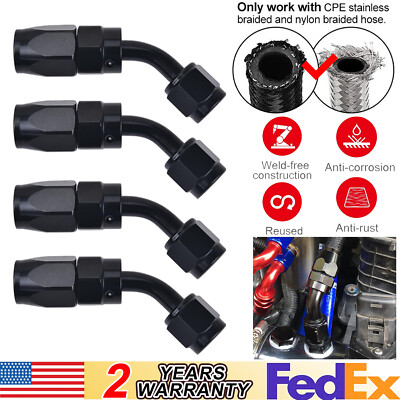 4x AN6/AN8/AN10/AN12 Hose End Fitting 45 Degree Swivel for CPE Braided Hose Line