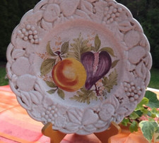 antike Obstschale Wandteller Teller Schale Weinlaub Relief Handarbeit Ø 28 cm