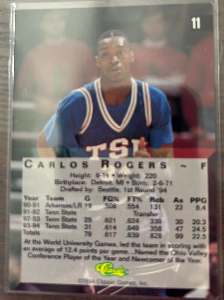 1994 Classic 4Sport Carlos Rogers #11 Tennessee RaRe * Autograph * Auto ** NICE - Image 2 of 2