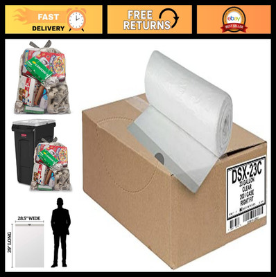 Clear Drawstring Garbage Bags 23-26 Gallon, 0.9 MIL, Fits Slim Jim Cans, 200 Pac