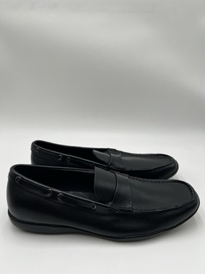 Men s Prada Sport black leather slip-on penny loafers Size 45