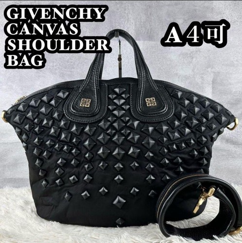 Givenchy Nightingale 2-Way Studded Leather Handbag Black Gold Japan F/S USED