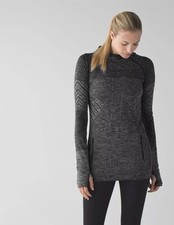 Lululemon Rest Less Hoodie Heathered Black zip Front Pocket Thumbholes - Small