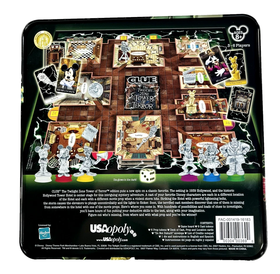 Clue The Twilight Zone Tower of Terror Detective Game Disneyland Edition Tin Can - Image 3 of 4