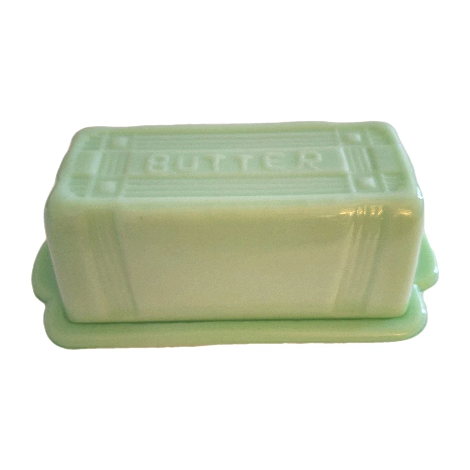 Jadeite Butter Dish and Lid Criss Cross Cracker Barrel
Opens in a new window or tab