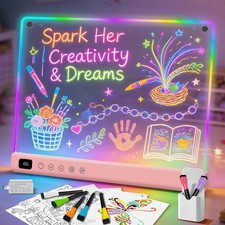Lumiboard Led Drawing Board with 13 Light Effects, 16" 14"W x 11"H, Pink