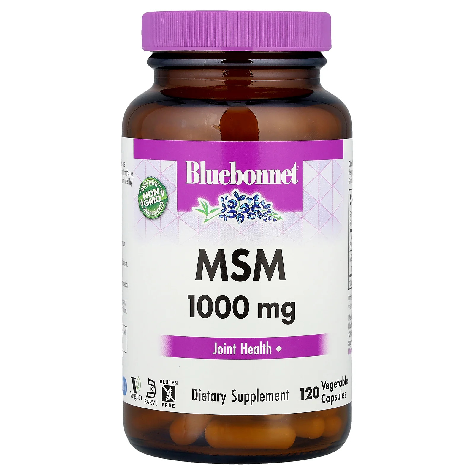 Bluebonnet Nutrition MSM 1000 мг 120 капсул Vcaps Без яиц, без рыбы, без глютена