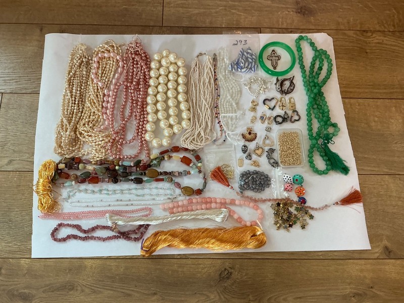 Vintage Jewelry Making Supplies Lot - Pearls, Gemstone Beads, Leather, Charms