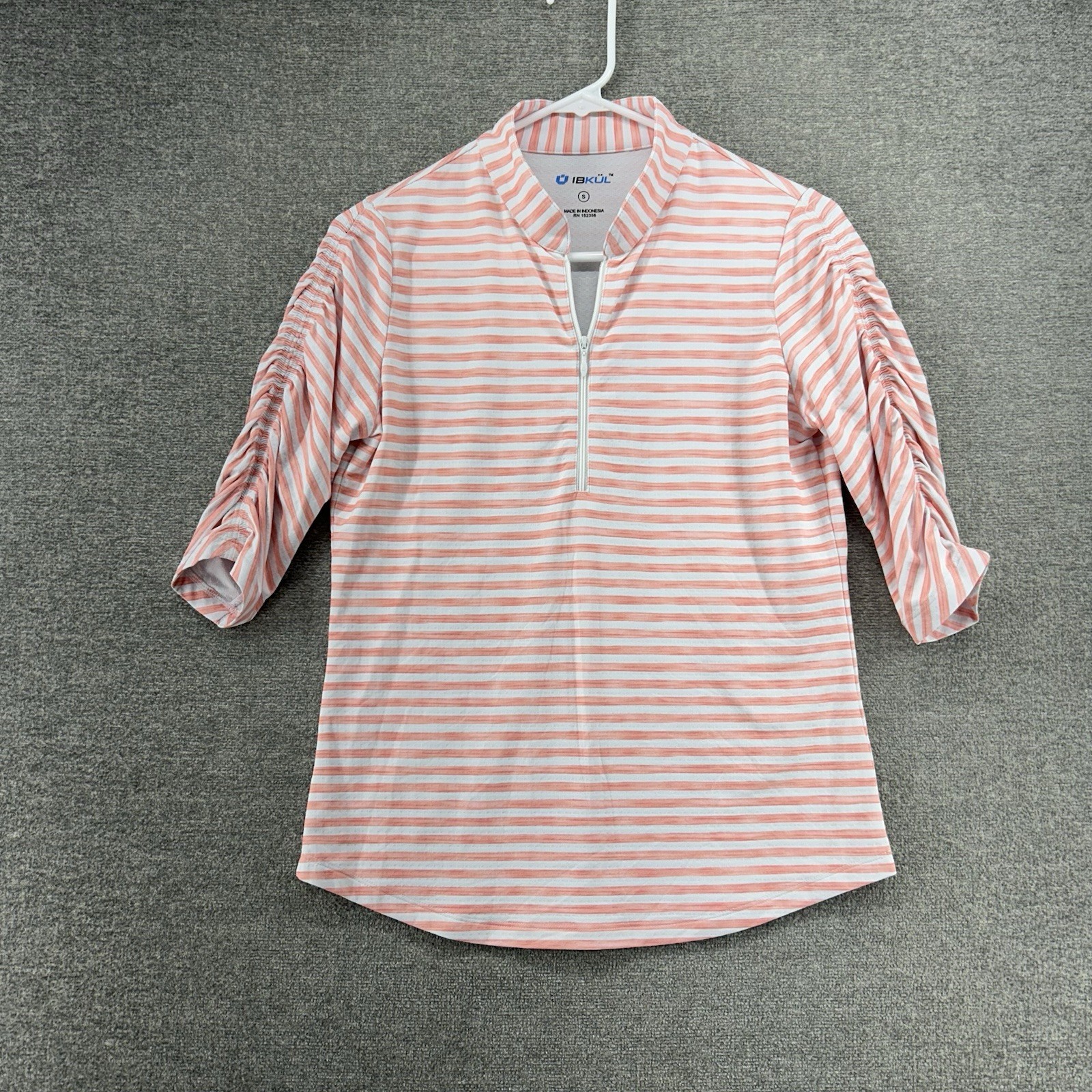 1/4 Zip Pullover Women Size Small Peach Striped 3/4 Sleeve S