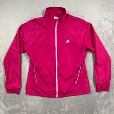 Adidas Jacket Womens Large Pink Full Zip Running Windbreaker Vented 3 Stripe