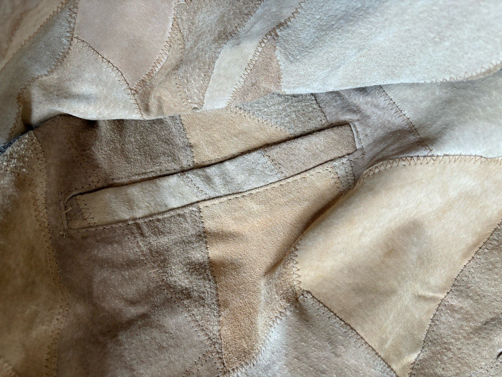 Leather Bomber Jacket Beige Patchwork Suede Navar… - image 3