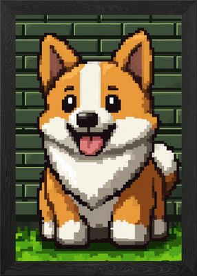 Verpixelter Corgi gerahmtes Wandbild Poster Leinwanddruck Bild