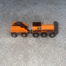 Brio World 33036 Wooden Railway Steam Train Engine Tender Coal Car Magnetic Toy