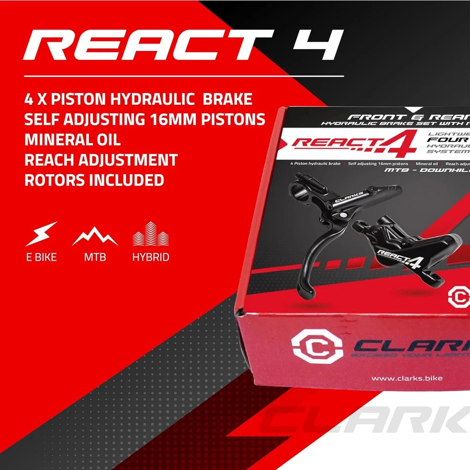 Juego de frenos de disco hidráulicos CLARKS React 4 - Sistema de frenos hidráulicos de 4 pistones - 160 m Foto 3 de 4