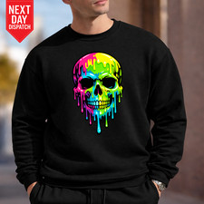 Colourful Dripping Skull Sweatshirt Cool Printed Graphic Design Gift Mens Outfit