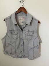 Avenue Jean Denim Jacket Vest Womens Size 22/24 Gray Acid Wash Pockets Vintage