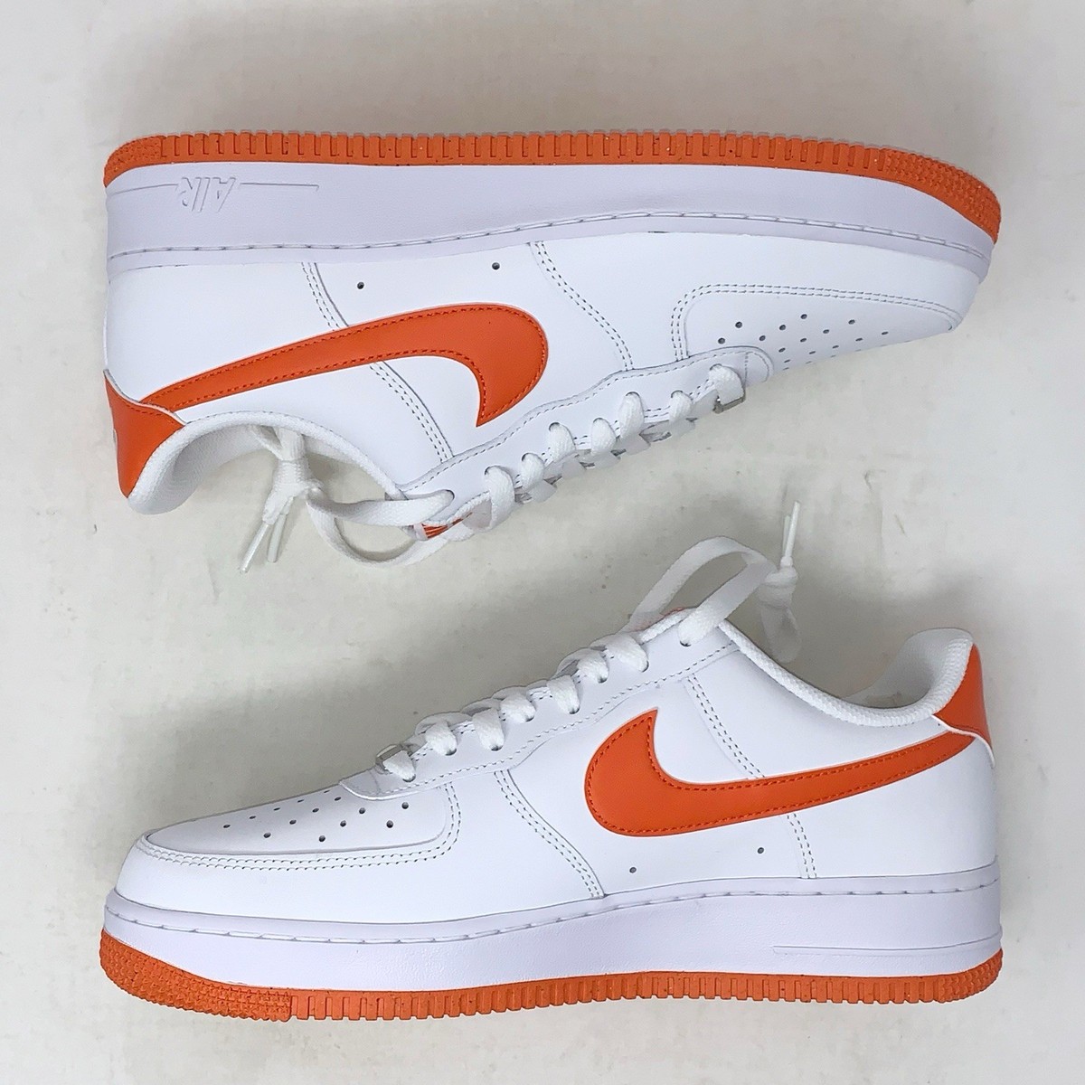 Nike Air Force 1 'Safety Orange' White Sneakers, Size 7.5 / 9W