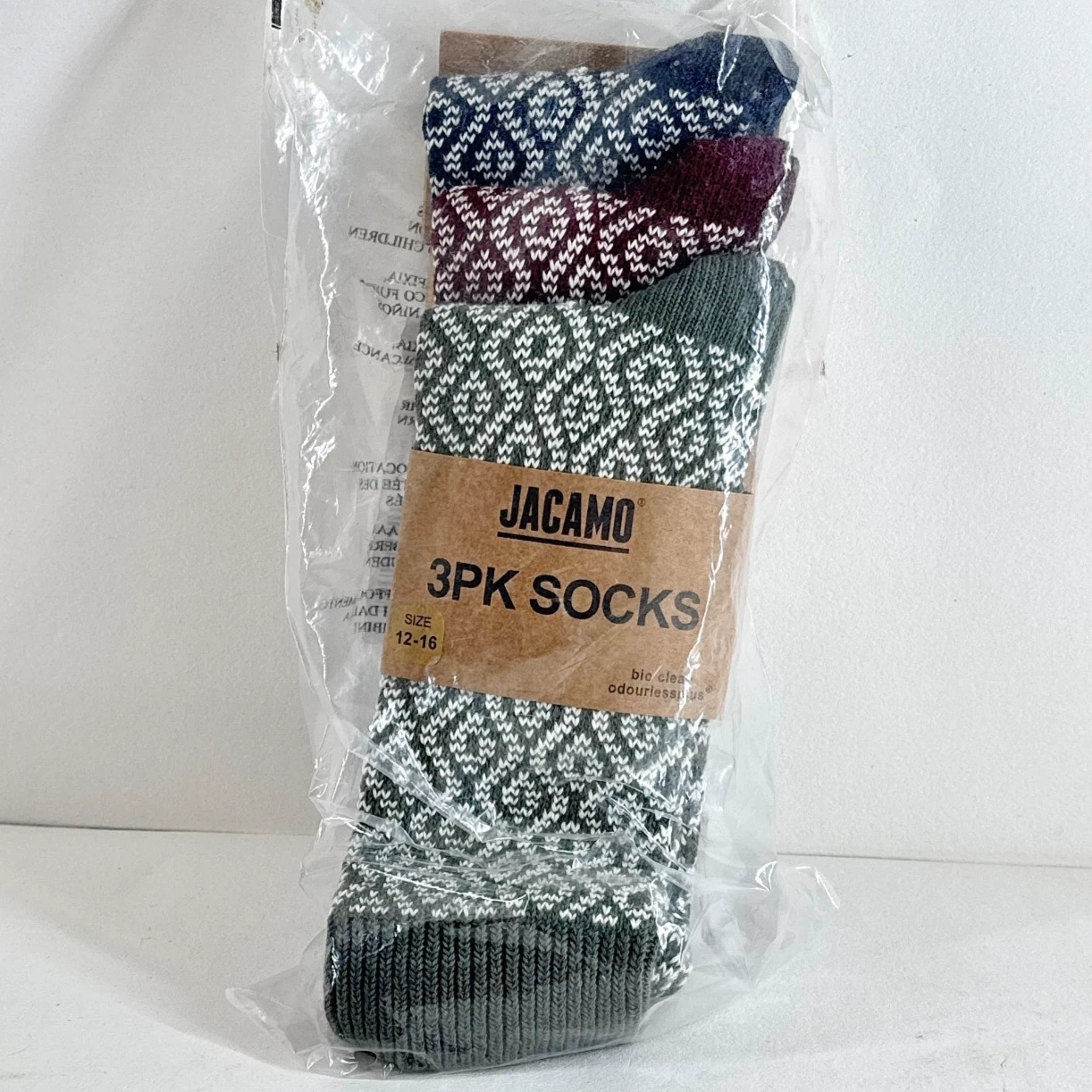 Jacamo Mens 3Pk Boot Socks Size 12-16 Fair Isle Knit Winter Warm Thick Multi