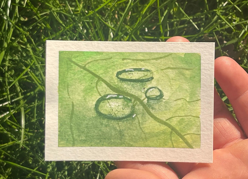 ACEO Original, Leaf Landscape Water Droplet, Watercolor Painting, ArtBySid83