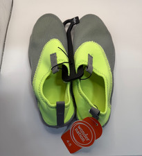 NWT Wonder Nation Kids Slip-On Water Shoes Gray Neon Green Sz 4/5