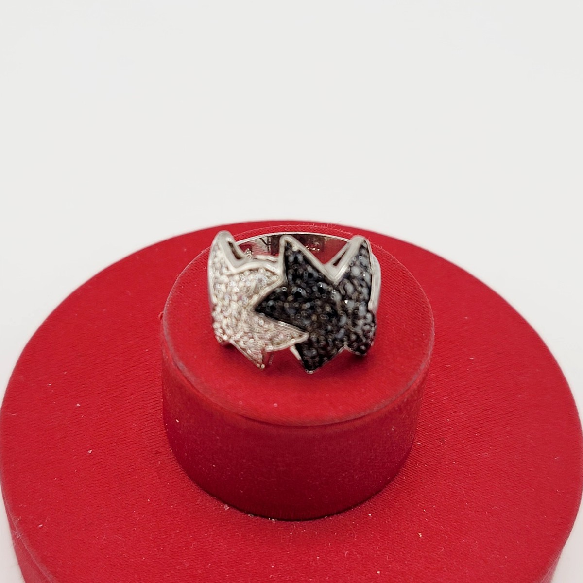 Vtg Sz 6 Ring Stars Black Clear Cubic Zirconia CZ 18KGE Fashion