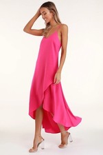 FINAL SALE! - LULUS Sweet Surprise Bright Pink High-Low Maxi Dress - Size XL