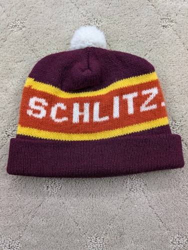 Vintage 1970s Schlitz Tobaggan Hat Good Condition Burgundy Orange White