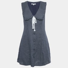Reformation Blue Polka Dots Print Linen Sleeveless Mini Dress M