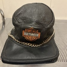Harley Davidson Captains Hat With Chain Leather Made In USA Vintage