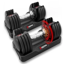 Adjustable Dumbbell Set Fast Easy Adjust - 25lb Pair with Textured Grip Handles