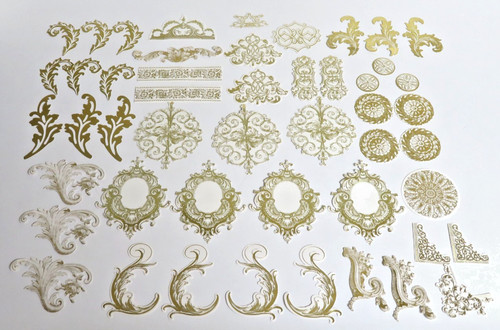 ANNA GRIFFIN 49pc Lot GOLD FOIL FLOURISHES Die-Cut CARD TOPPERS Embellishments
