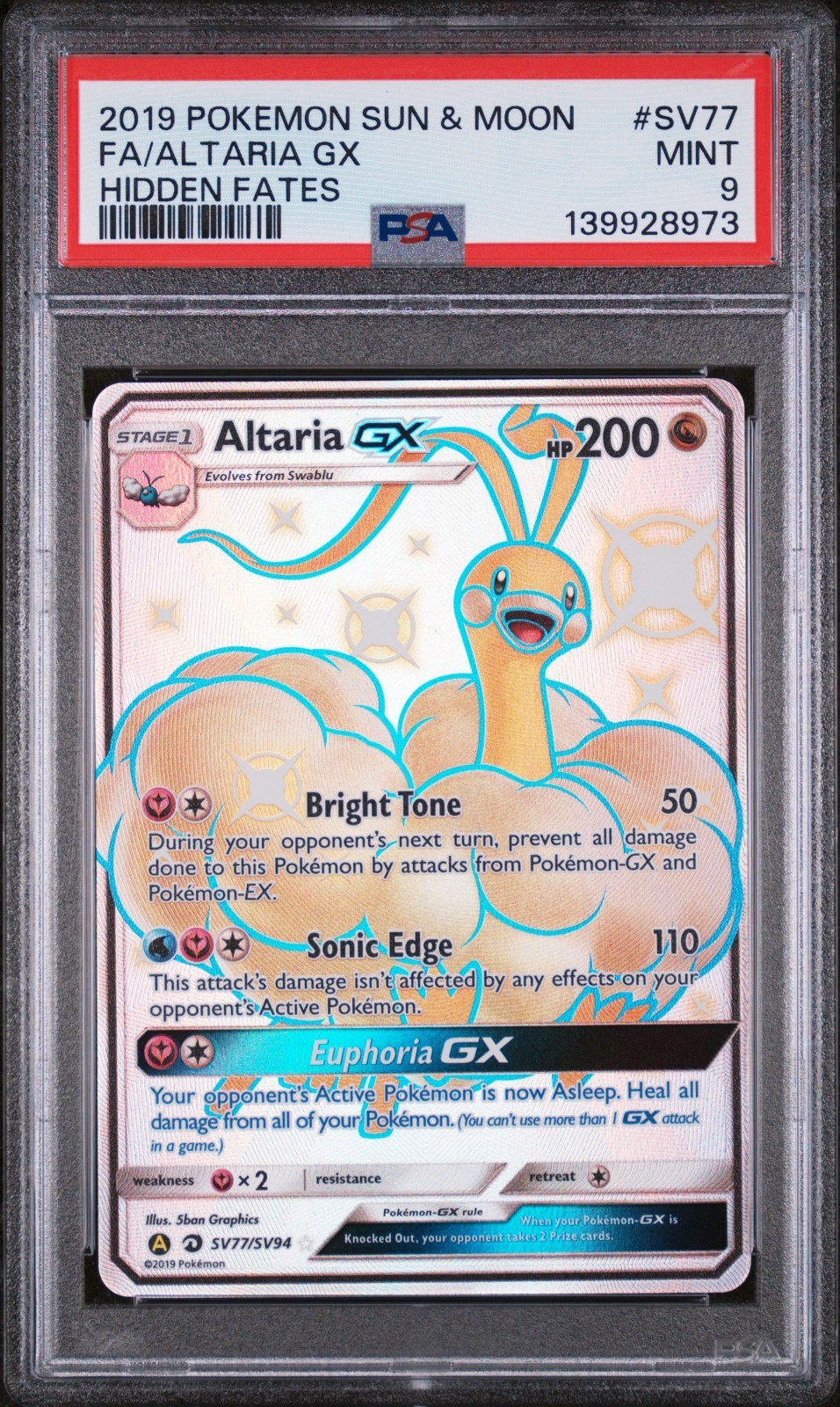 PSA 9 Altaria GX SV77/SV94 Hidden Fates: Shiny Vault Holo