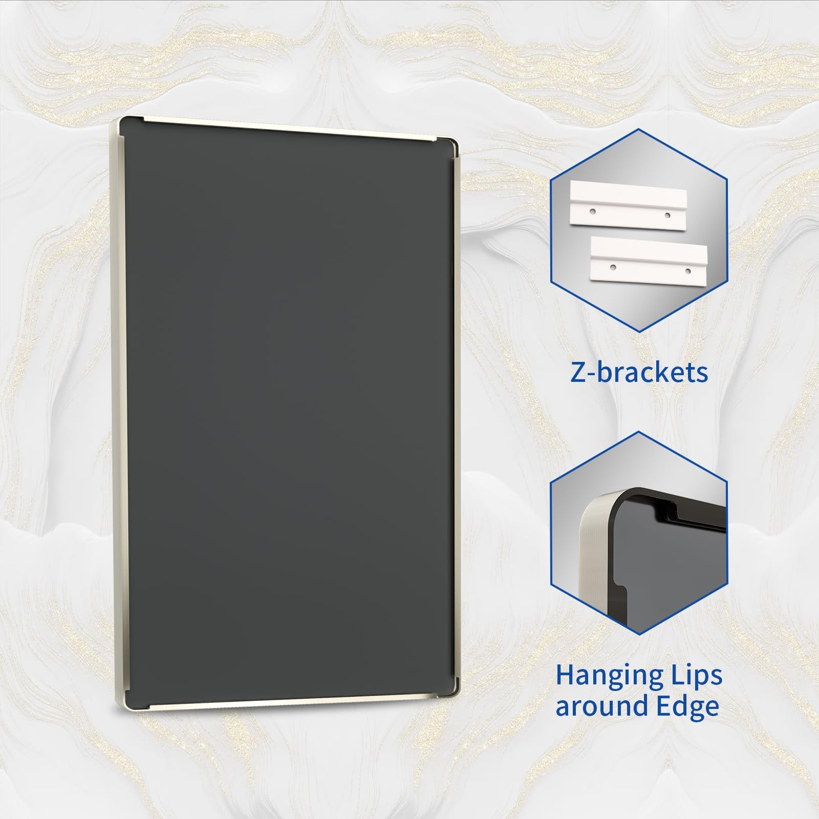 Brushed Nickel Rectangle Bathroom Mirror 24x32 Shatterproof Tempered Glass