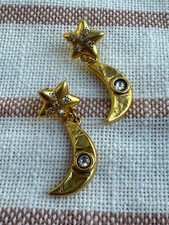 Gold star and moon earrings celestial drop cubic zirconia jewelry gift for her