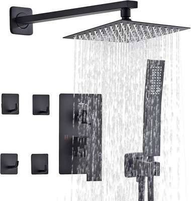 Shower Faucet Set Matte Black Complete Shower System with 8 Inches Rain Shower H