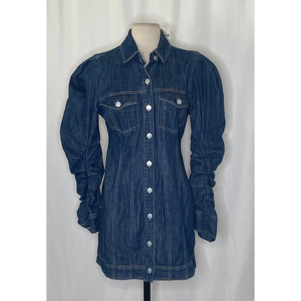 ¡NUEVO CON ETIQUETAS! Mini Vestido Anthropologie PILCRO Manga Larga Botón Delantero Costura Denim Pequeño Foto 2 de 4