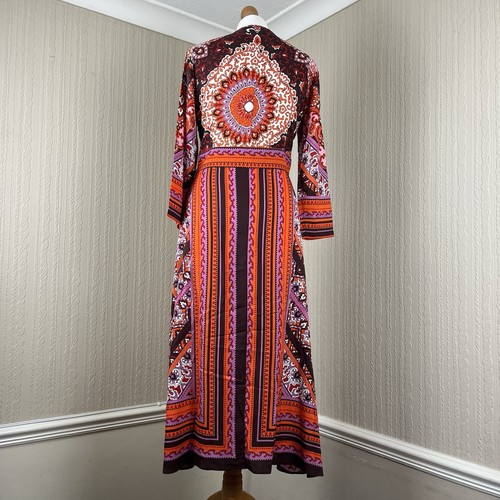 CHARLOTTE SPARRE Elisa Orange Printed Square Dress Midi Silk Small NWOT Boho - Picture 4 of 18