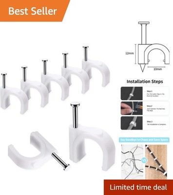 100 Pcs White Cable Clips with Steel Nails - 10mm Wire Organizer for Home Safety